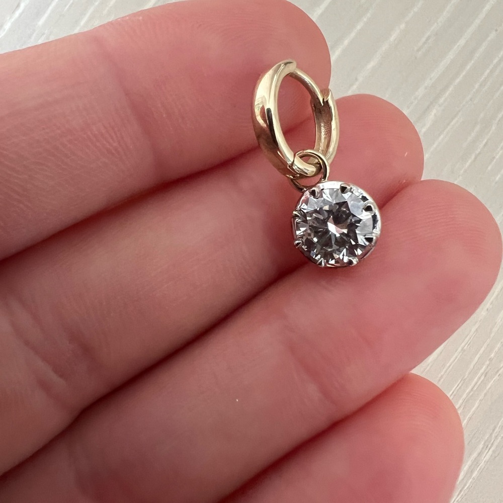 14k Yellow Gold Diamond Drop Hoops - Picture 4 of 6